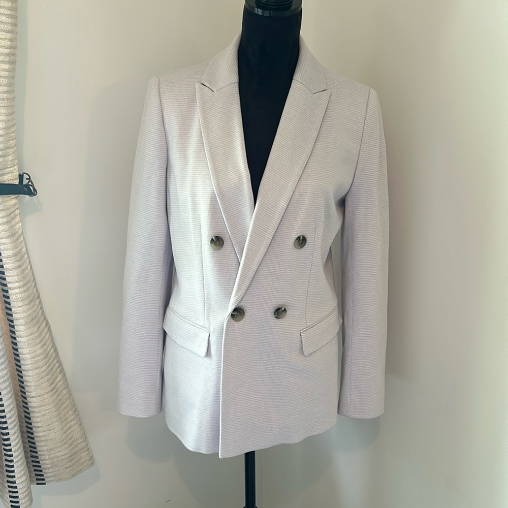Ann Taylor small houndstooth lavender and white knit blazer.